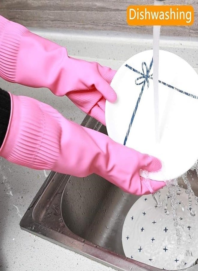 MPR4 -15 Inch Reusable Rubber Gloves | Heavy Duty | Hand Gloves For Dishwashing | Gardening | Kitchen, Cleaning Non-Slippery kitchen | Long Elbow Length1 Pair (Red) (Pink,) - Image 4